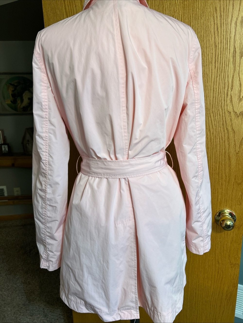 RLR Ralph Lauren Pink Trench Double Breasted Vented Belted Raincoat Large Flawed - Picture 3 of 14